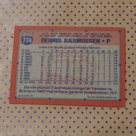Dennis Rasmussen #774 Baseball Card - Picture 2 of 2